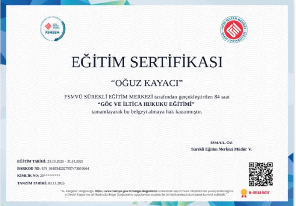 Hür Danışmanlık ikamet izni sertifikası