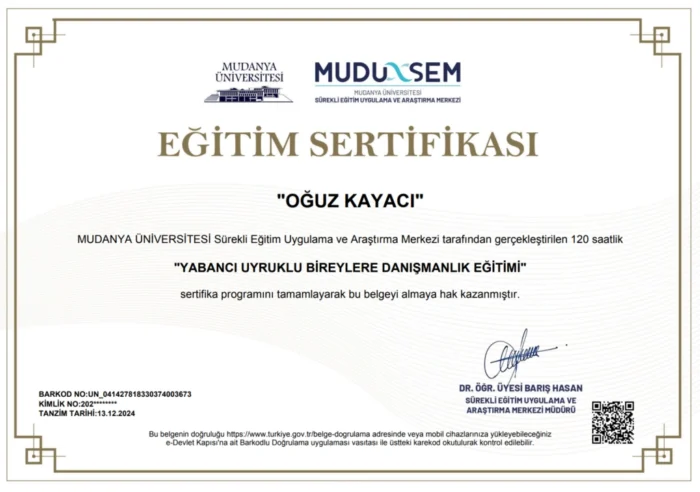 Hür Danışmanlık kurumsal sertifika görseli